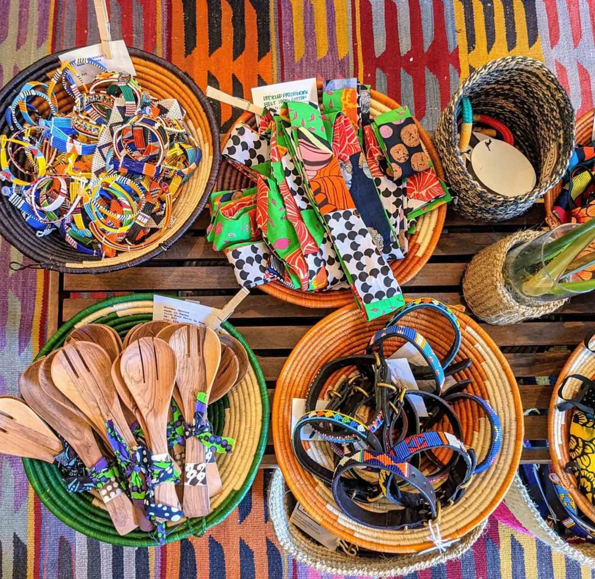 overhead shot of accessories in woven bowls