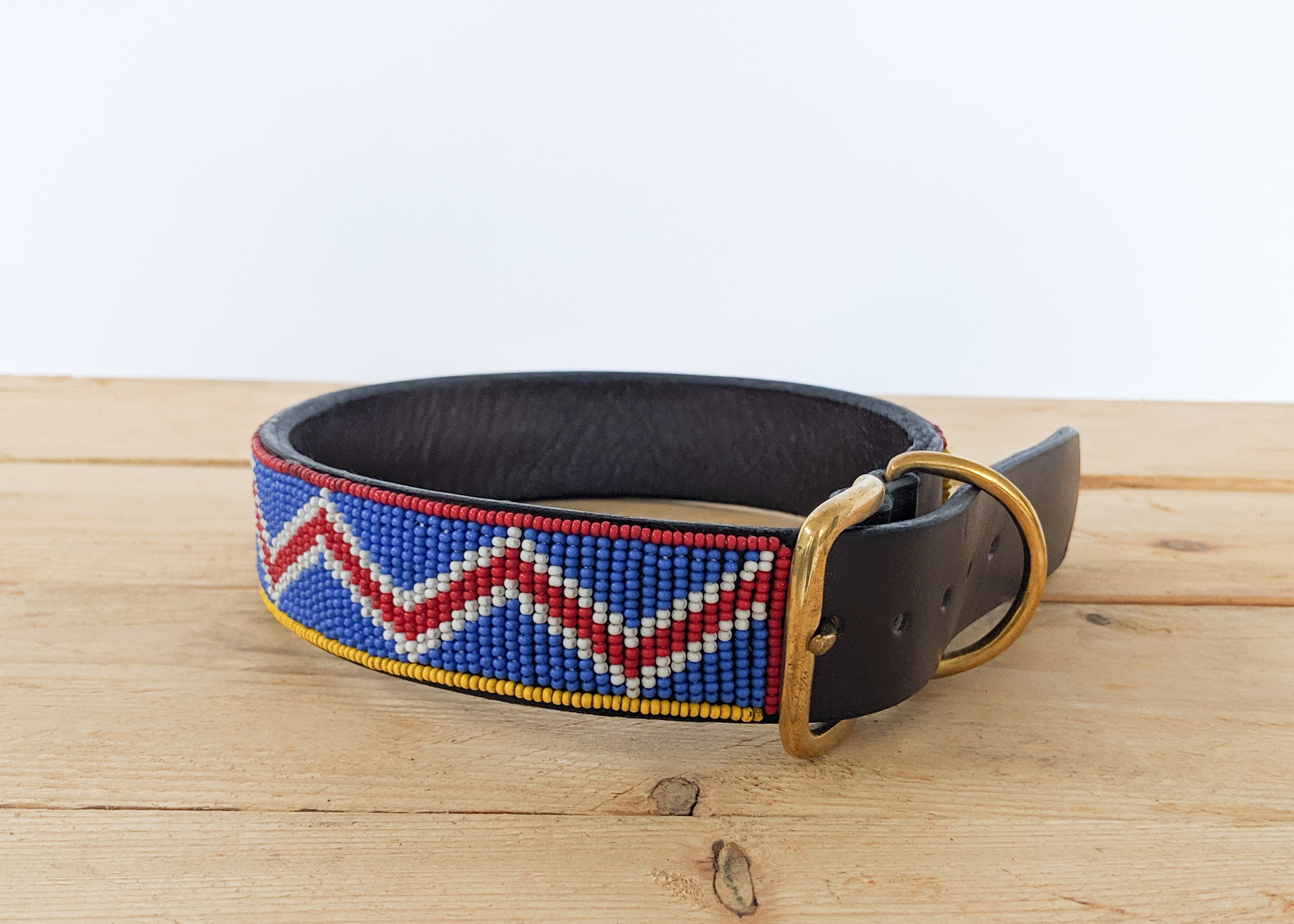 Blue and red Masai beaded dog collar