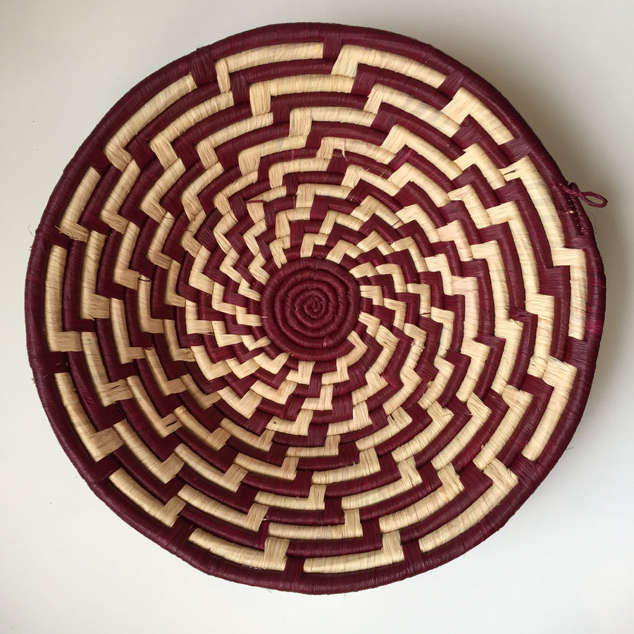 Red and natural step zigzag design woven bowl