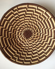 Brown and natural step zigzag design woven bowl