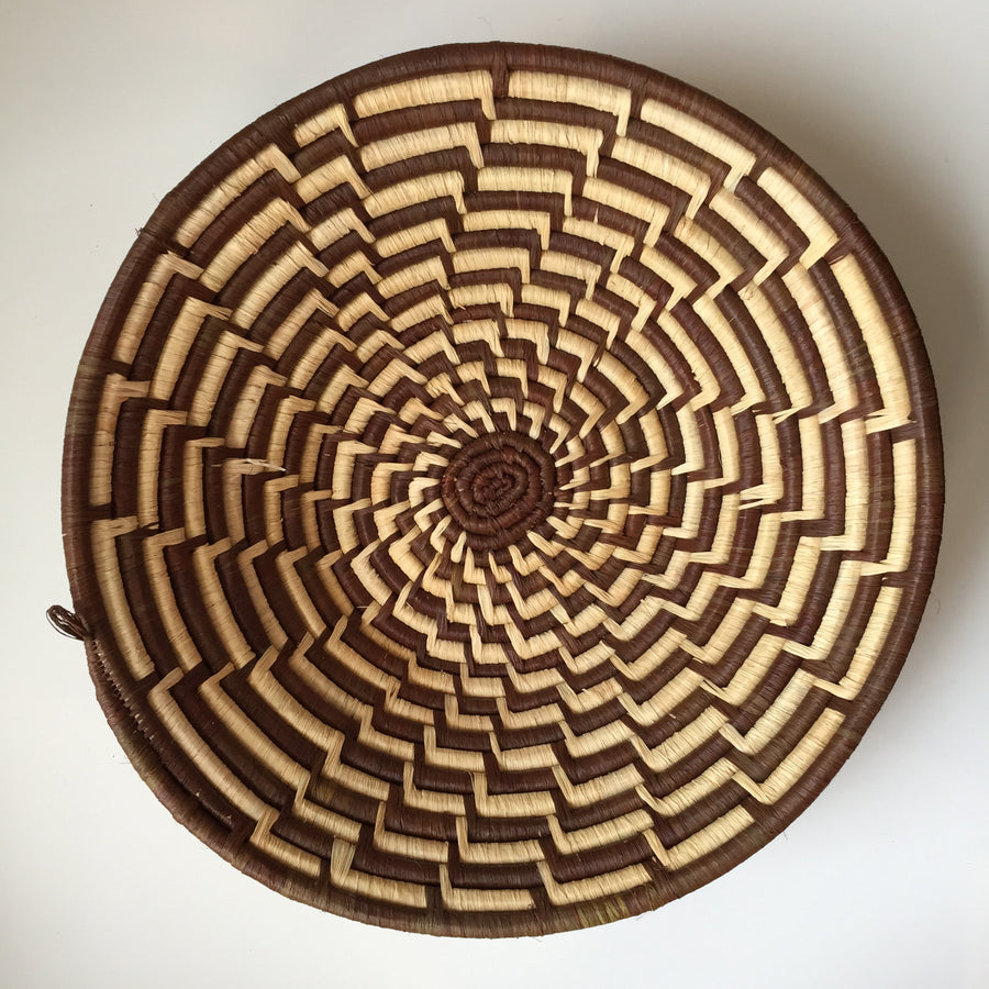 Brown and natural step zigzag design woven bowl