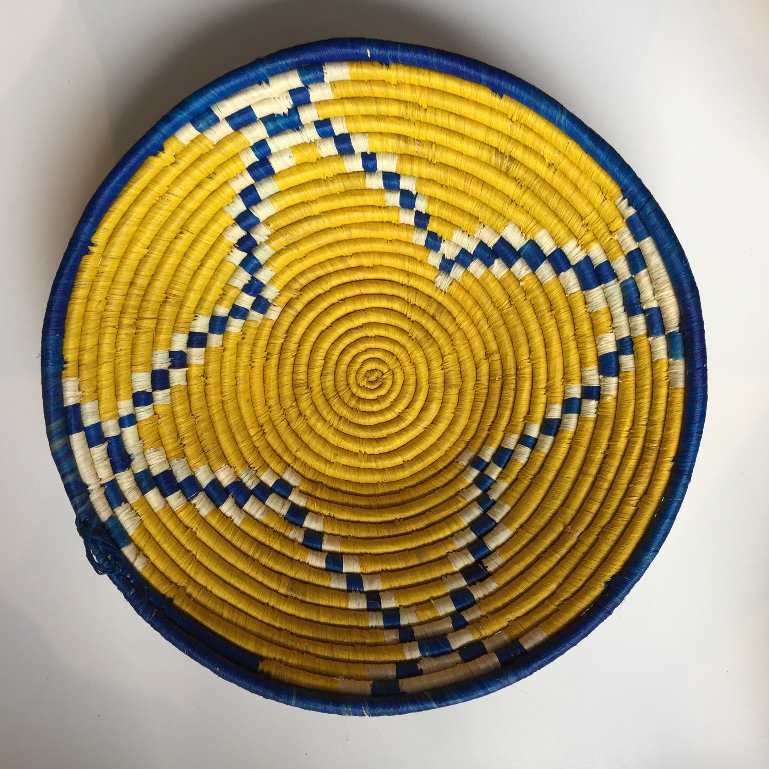 Yellow and blue flower design woven bowl