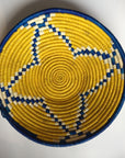 Yellow and blue flower design woven bowl