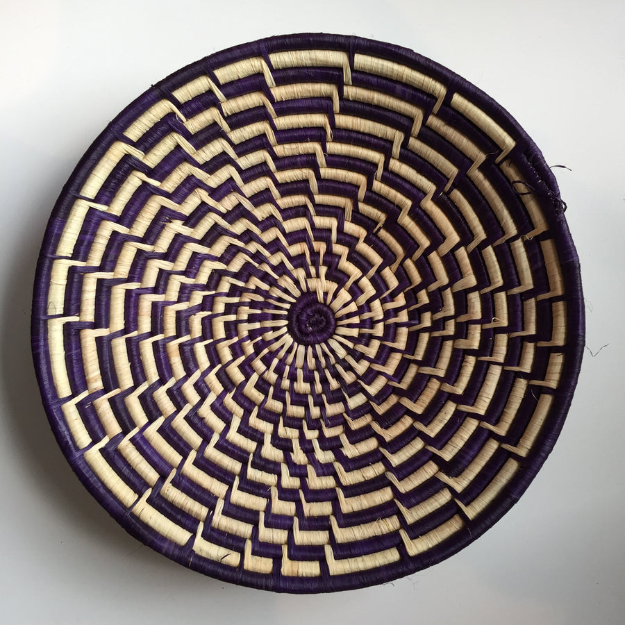 Purple and natural step zigzag design woven bowl