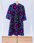 Navy, pink and green geometric floral dress