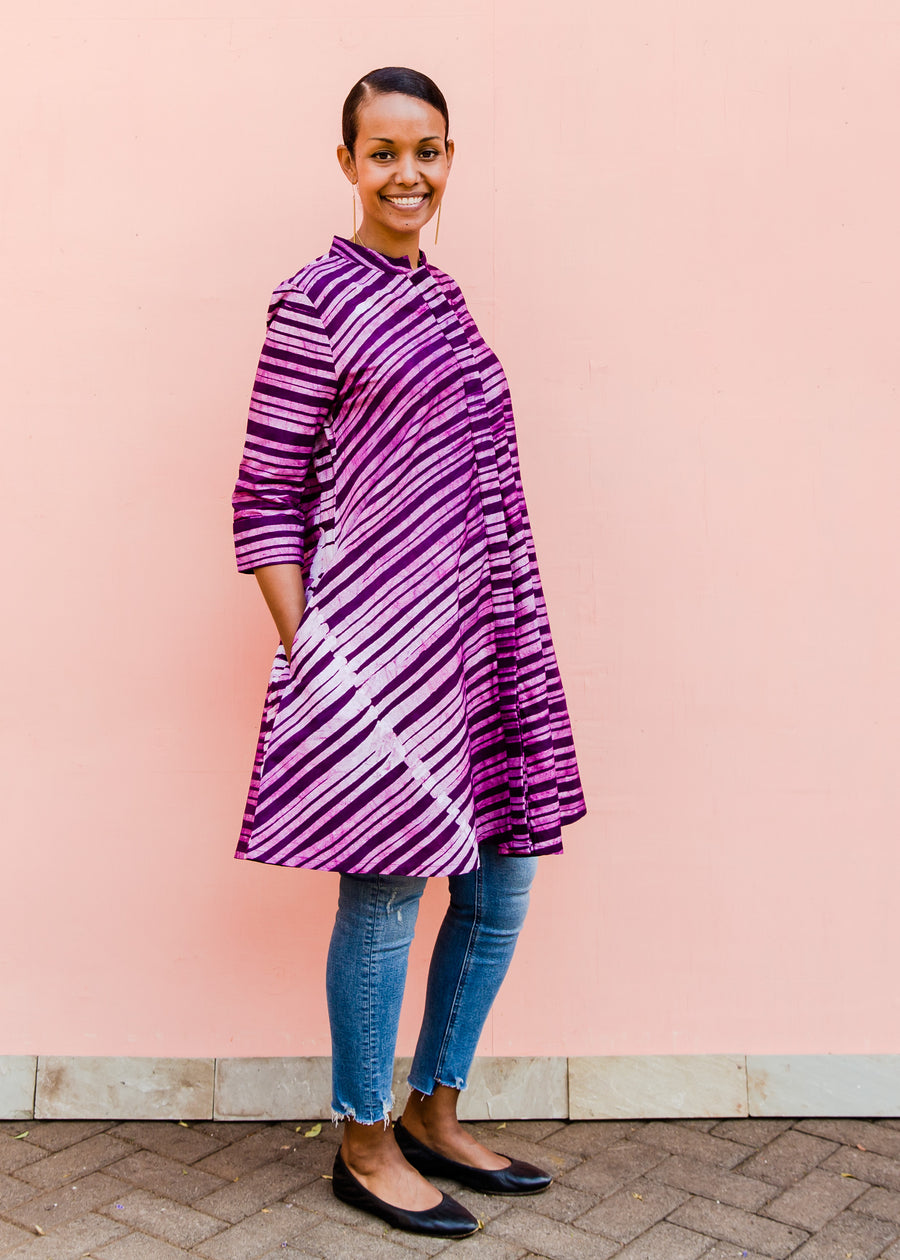 Purple diagonal stripe batik dress